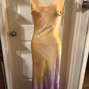 Vintage Satin Silk Ombre Y2K Open Back Dress
